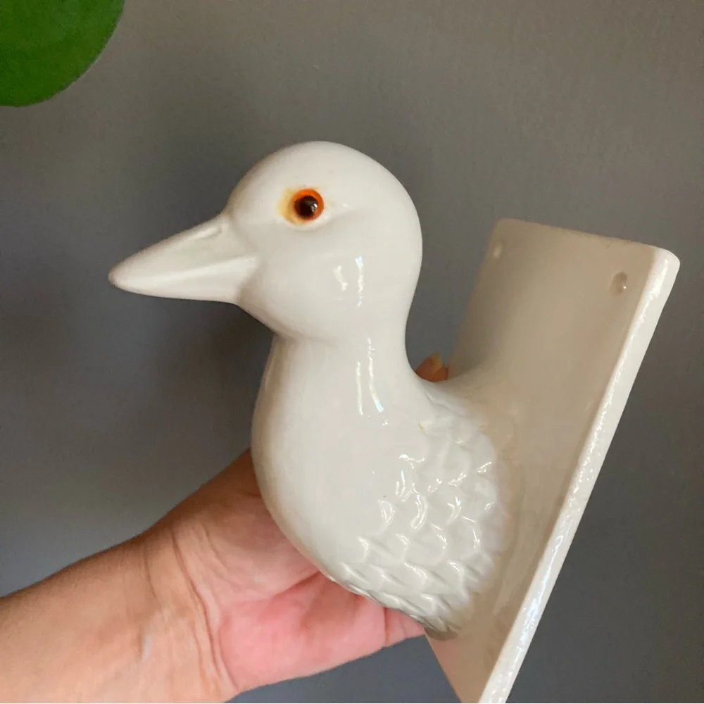 Vintage White Ceramic Bird Wall Hook Towel Holder